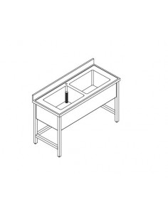 Lavello Inox - 2 Vasche - Ripiano - cm 130x60x90h - ELGE2V13/6