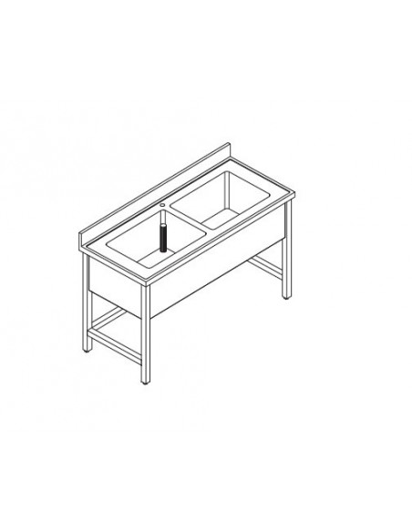 Lavello Inox - 2 Vasche - Ripiano  cm 150x60x90h - ELGE2V15/6