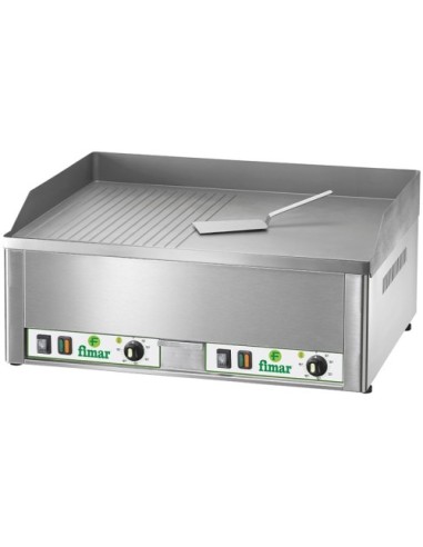 Fry Top Elettrico Piastra Liscia Rigata Acciaio Sabbiato FRY2LR