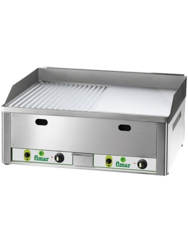 Fry Top a Gas Liscio Rigato Acciaio Cromato Piastra 65x48 cm