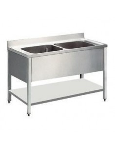 Lavello Inox con Ripiano 2 Vasche Dimensione 130x70x85h cm
