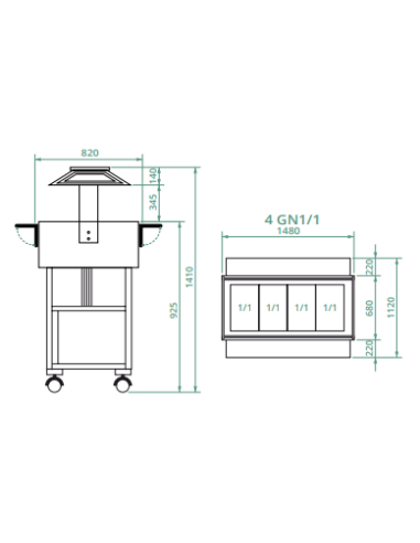 Carrello Servizio Legno Carbon Refrigerato 4 GN 1/1 - ELR2825CA