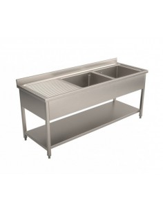Lavello Inox 2 Vasche Gocciolatoio Ripiano Dimensione 150x70x90h cm