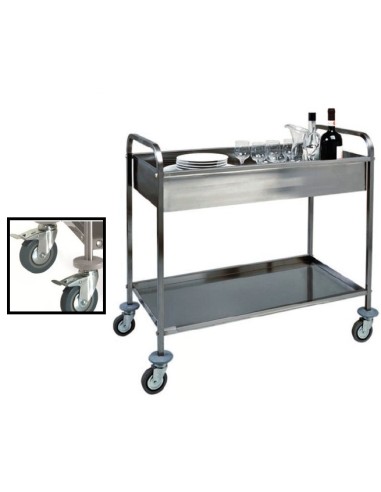 Carrello Servizio Inox Sbarazzo 2 Ruote Frenanti - CA1388RF2