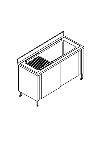 Lavello Inox Lavaggio Pentole con Ante Scorrevoli Dimensione 100x60x85/90h cm
