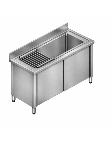 Lavello Inox Lavaggio Pentole con Ante Scorrevoli Dimensione 140x60x85/90h cm