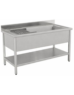 Lavello Inox Lavaggio Pentole con Ripiano Dimensione 140x60x85/90h cm