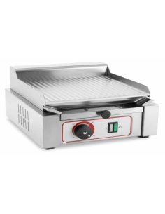 Piastra Elettrica in Acciaio Cromato Rigata Senza Coperchio Superficie 370x242 mm