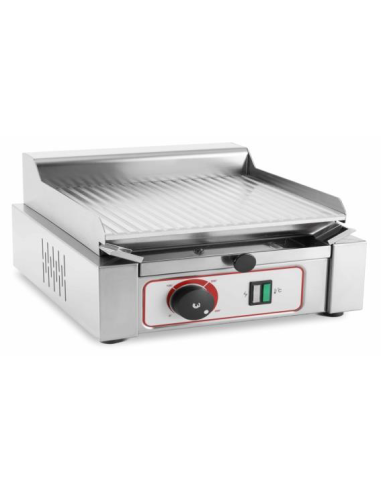 Piastra Elettrica in Acciaio Cromato Rigata Senza Coperchio Superficie 370x242 mm