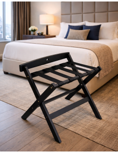 Reggivaligia Camera Hotel con Sponda Finitura Legno Scuro