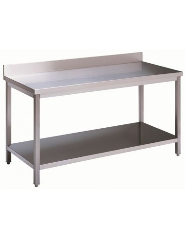 Tavolo Acciaio Inox - Ripiano Inferiore + Alzatina - cm 140x70x85/90 - ETGE14/7AR