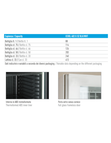 Frigorifero Verticale Bevande ICOOL402GSZWHT Statico Bianco 360Lt