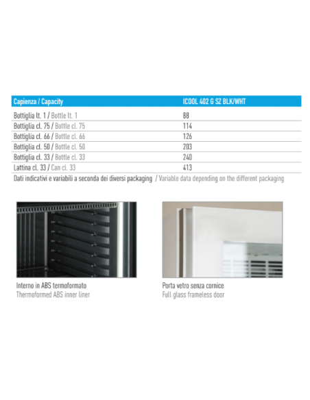 Frigorifero Verticale Bevande ICOOL402GSZBLK Statico Nero 360Lt