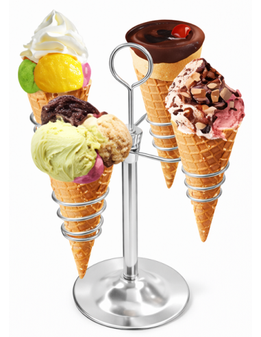 Porta Coni Gelato in Acciaio Inox 18/10 per 4 Coni Gelato