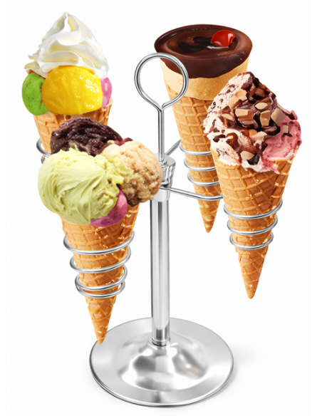 Porta Coni Gelato in Acciaio Inox 18/10 per 4 Coni Gelato
