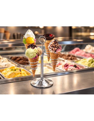 Porta Coni Gelato in Acciaio Inox 18/10 per 4 Coni Gelato