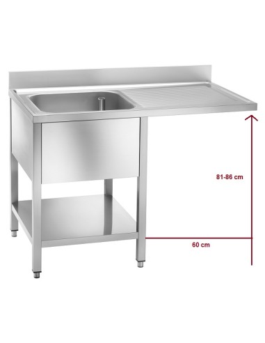 Lavello Inox a Sbalzo Vasca a Sinistra Dimensioni 1400x700x950h mm