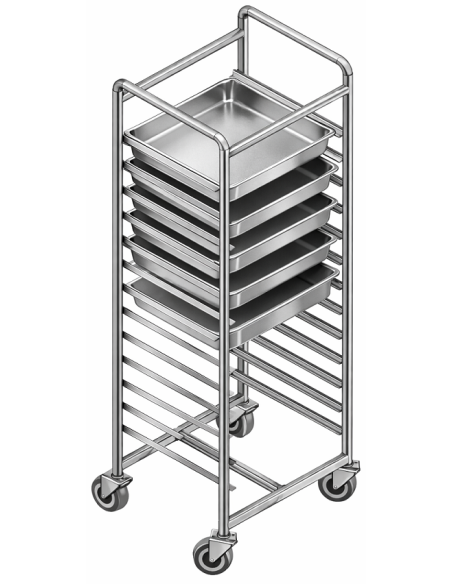 Carrello Inox Portateglie Capacità 15 Teglie 60x80 Dimensioni 650x830x1600h mm