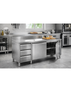Tavolo Armadiato Inox Battente Bordo Raggiato 3 Cassetti 1000x700x850
