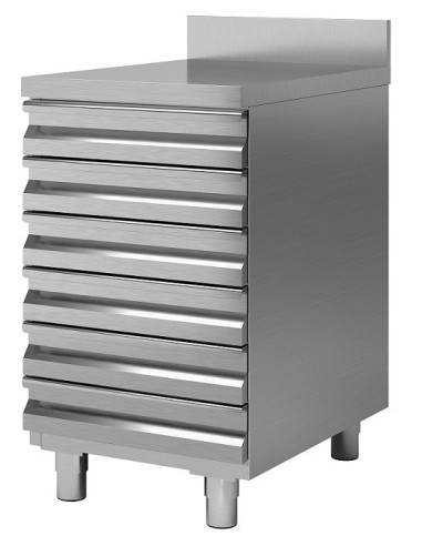 Cassettiera Inox con Alzatina per Pizza 6 Cassetti Dimensione 50x70x85h cm