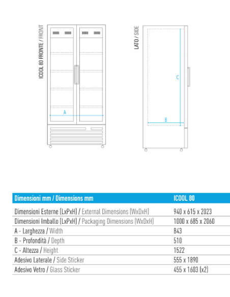 Frigorifero Bevande Nero ICOOL80BLK Ventilato 2 Porte Vetro Battenti