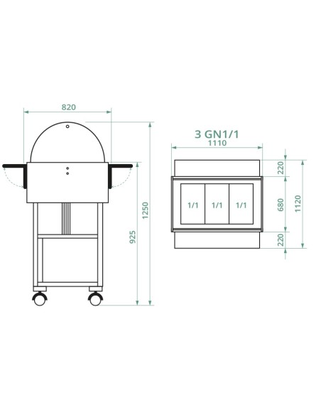 Carrello di Servizio in Legno Refrigerato con Cupola Grigio 3GN1/1