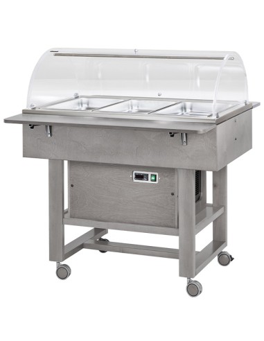 Carrello di Servizio in Legno Refrigerato con Cupola Grigio 3GN1/1