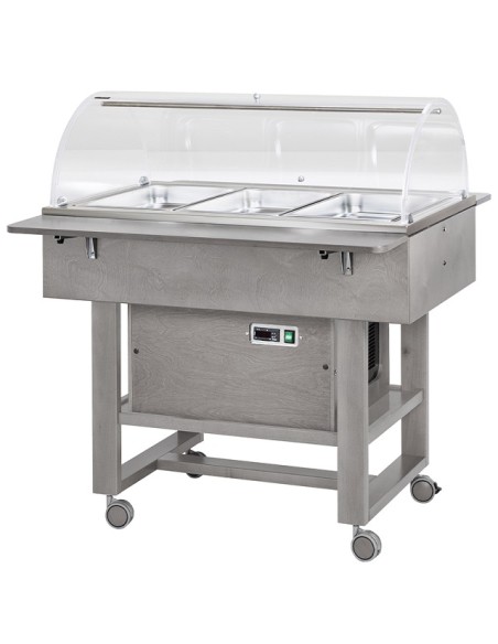 Carrello di Servizio in Legno Refrigerato con Cupola Grigio 3GN1/1