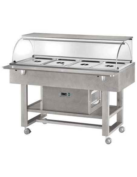 Carrello di Servizio in Legno Refrigerato Grigio Cenere 4xGN 1/1