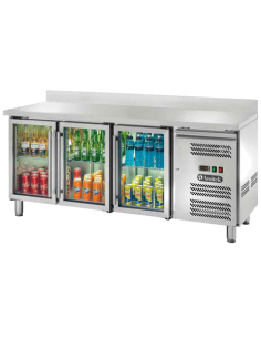 Bancone Refrigerato Inox Ventilato GN 1/1 Alzatina 3 Ante Vetro