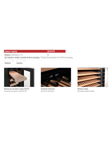 Cantinetta Vino Ventilata CW20G1TB Mono Temperatura 18 Bottiglie