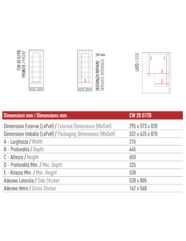 Cantinetta Vino Ventilata CW20G1TB Mono Temperatura 18 Bottiglie