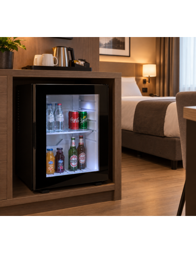 Minibar Hotel Nero EL30PV Porta a Vetro Silenzioso Capacità 35Lt