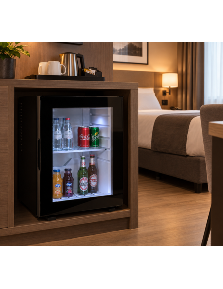 Minibar Hotel Nero EL30PV Porta a Vetro Silenzioso Capacità 35Lt