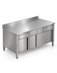 Tavolo Inox Armadiato Scorrevole Alzatina Cassettiera 1000x600x850h