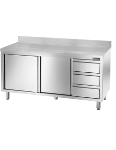 Tavolo Inox Armadiato Scorrevole Alzatina e Cassetti 160x60x85h
