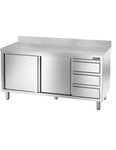 Tavolo Inox Armadiato Scorrevole Alzatina e Cassetti 160x70x185h