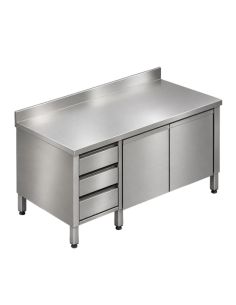 Tavolo Inox Armadiato 3 Cassetti Alzatina Dim. 100x600x850h