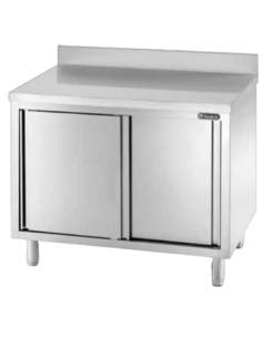 Tavolo Armadiato Inox con Alzatina Ante Scorrevoli Dim: 120X60X85h cm