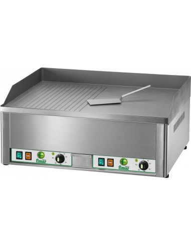 Fry Top Elettrico - Piasta Liscia e Rigata - Acciaio Sabbiato - FRY2LR