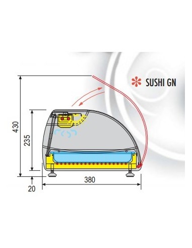 Vetrina Sushi - Vetro Curvo Apribile - Capacità 4 GN1/3 - SUSHI4GN