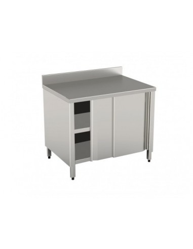 Tavolo Armadiato Inox Ante Scorrevoli Alzatina Dim: 160x60x90h - TASE16/6A