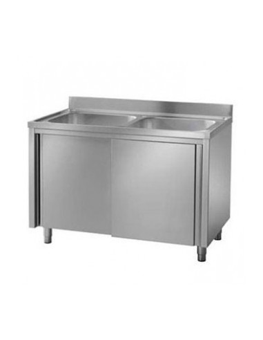 Lavello Inox Armadiato - Ante Scorrevoli - 2 Vasche - cm 140x70x90h - LASE2V14/7