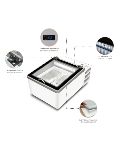 Congelatore da Banco per Vaschette Gelato Dimensione 505x759x383h mm