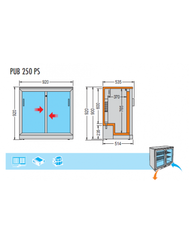 Frigorifero Bibite Sottobanco - 2 Porte Scorrevoli - PUB250PS