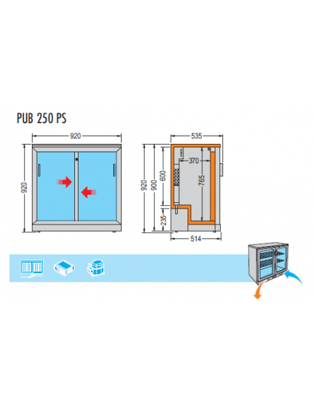 Frigorifero Bibite Sottobanco - 2 Porte Scorrevoli - PUB250PS