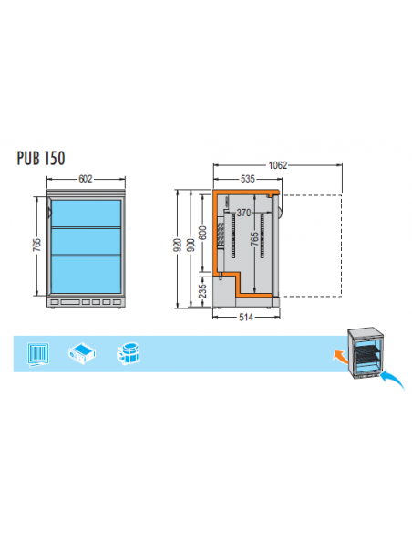 Frigorifero Bevande Nero Sotto Banco - Porta Battente - PUB150