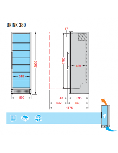 Frigorifero Bibite Verticale con Porta Vetro - Serratura - DRINK380