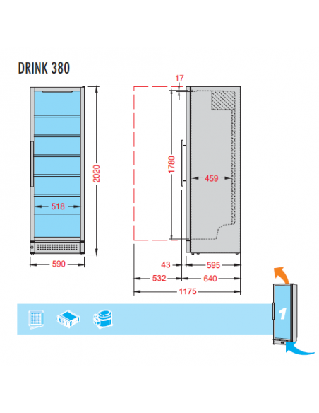 Frigorifero Bibite Verticale con Porta Vetro - Serratura - DRINK380