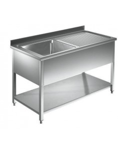 Lavello Inox 1 Vasca - Gocciolatoio DX - Ripiano - cm 130x60x85/90 -